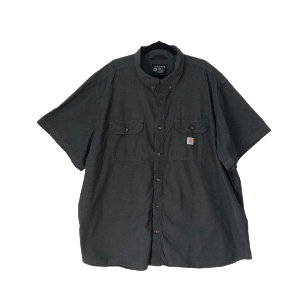 Carhartt Shirt Mens 4XL Black/Gray Short Sleeve Button Up Pockets Logo Loose Fit